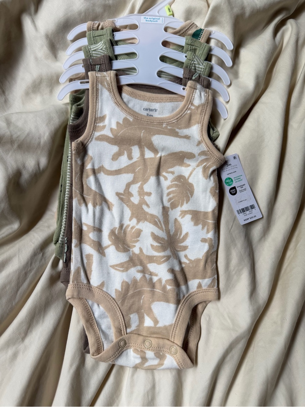 Carter's Beige and White Dino Print Tank One-Piece Set